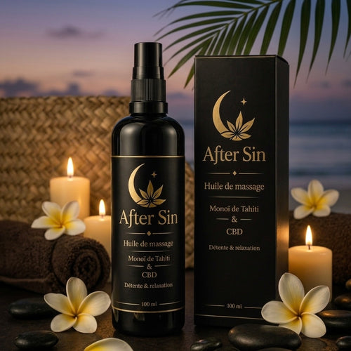 After Sin Massage — Huile de massage CBD et Monoï de Tahiti pour relaxation | Green Express Suisse